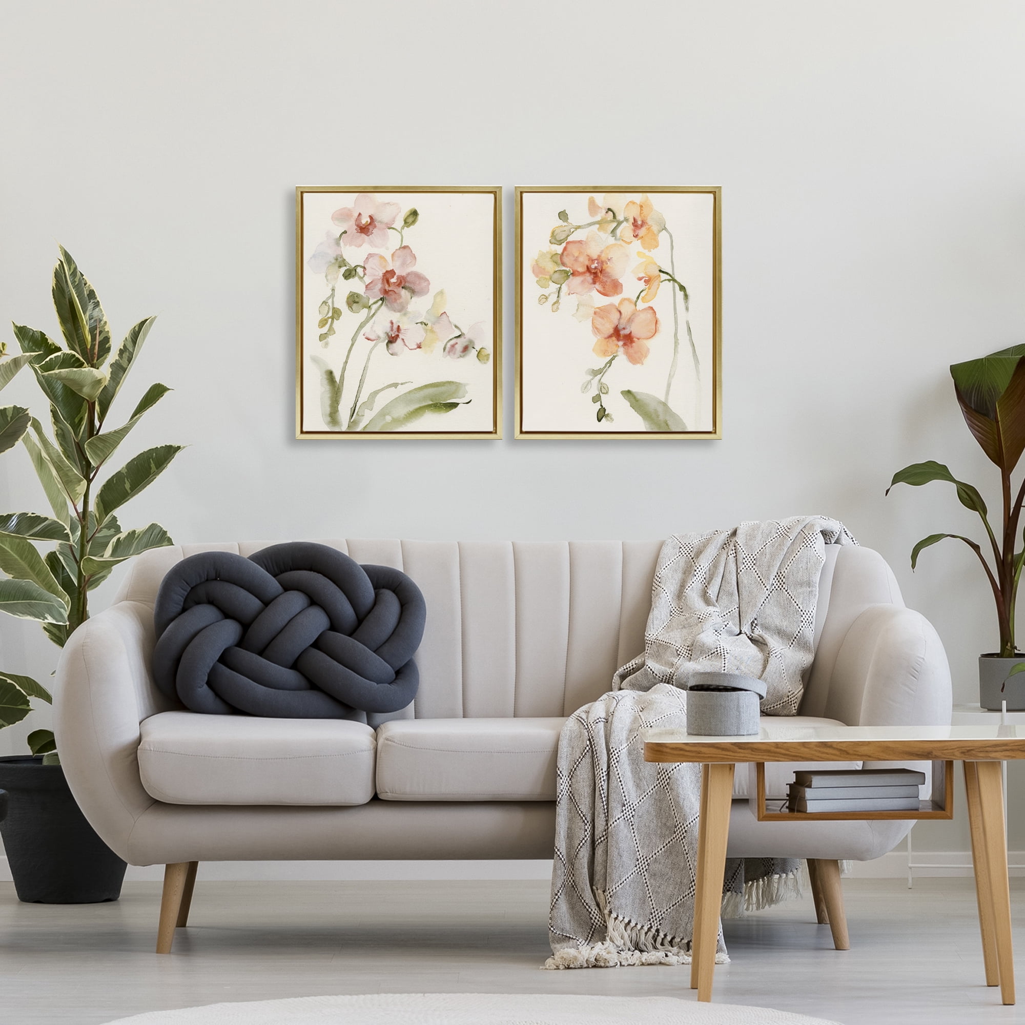 Stupell Industries Delicate Orchids in Bloom 2 Piece Gold Framed Floater Canvas Set, design by Victoria Barnes