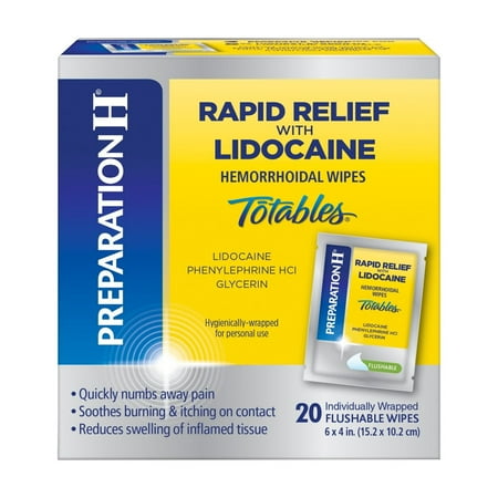 Preparation H Rapid Relief Hemorrhoid Wipes with Lidocaine, Numbing Relief for Swelling, Pain, & Itching - 20 Ct