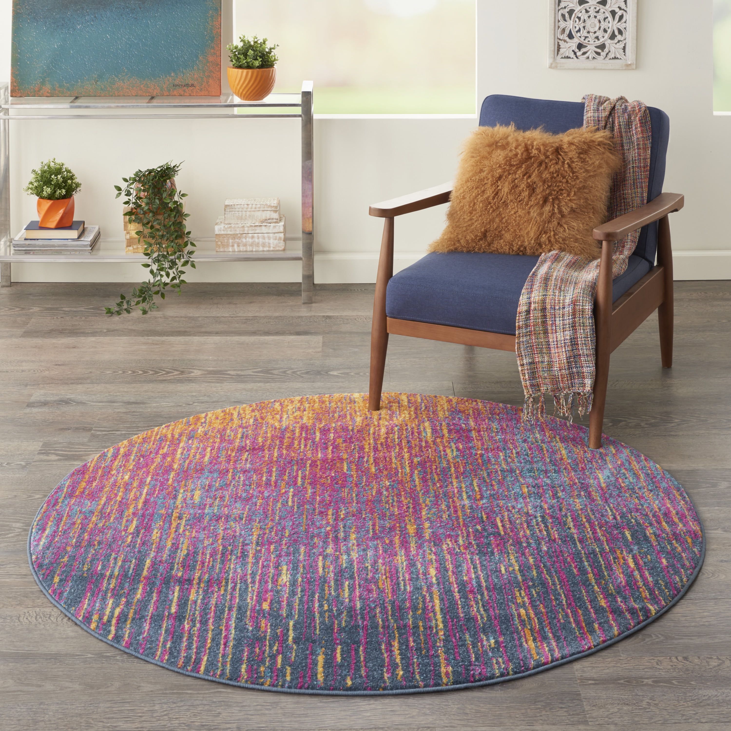5' Round Nourison Passion Transitional Bohemian Teal Multicolor 5'3 x ROUND Area Rug, 