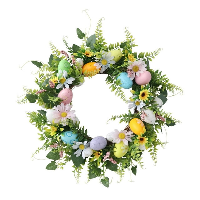Corona de Pascua, guirnalda colgante, anillo de flores para exteriores, decoración de pared duradera, corona de primavera para vacaciones