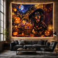 thumbnail image 6 of Dachshund in Witch Hat with Halloween Neighborhood Scene, Cozy Illustration for Dog Lovers, Fantasy Decor, Halloween Gift, Tapestry Wall Hanging for Living Room and Bedroom, 6 of 7