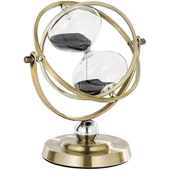 Large Brass Hourglass Timer 60 Minutes, Antique Rotating Black Sand Clock Metal Sand Watch 60 Min, Unity 1 Hour Glass Sandglass for Gifts, Home, Desk