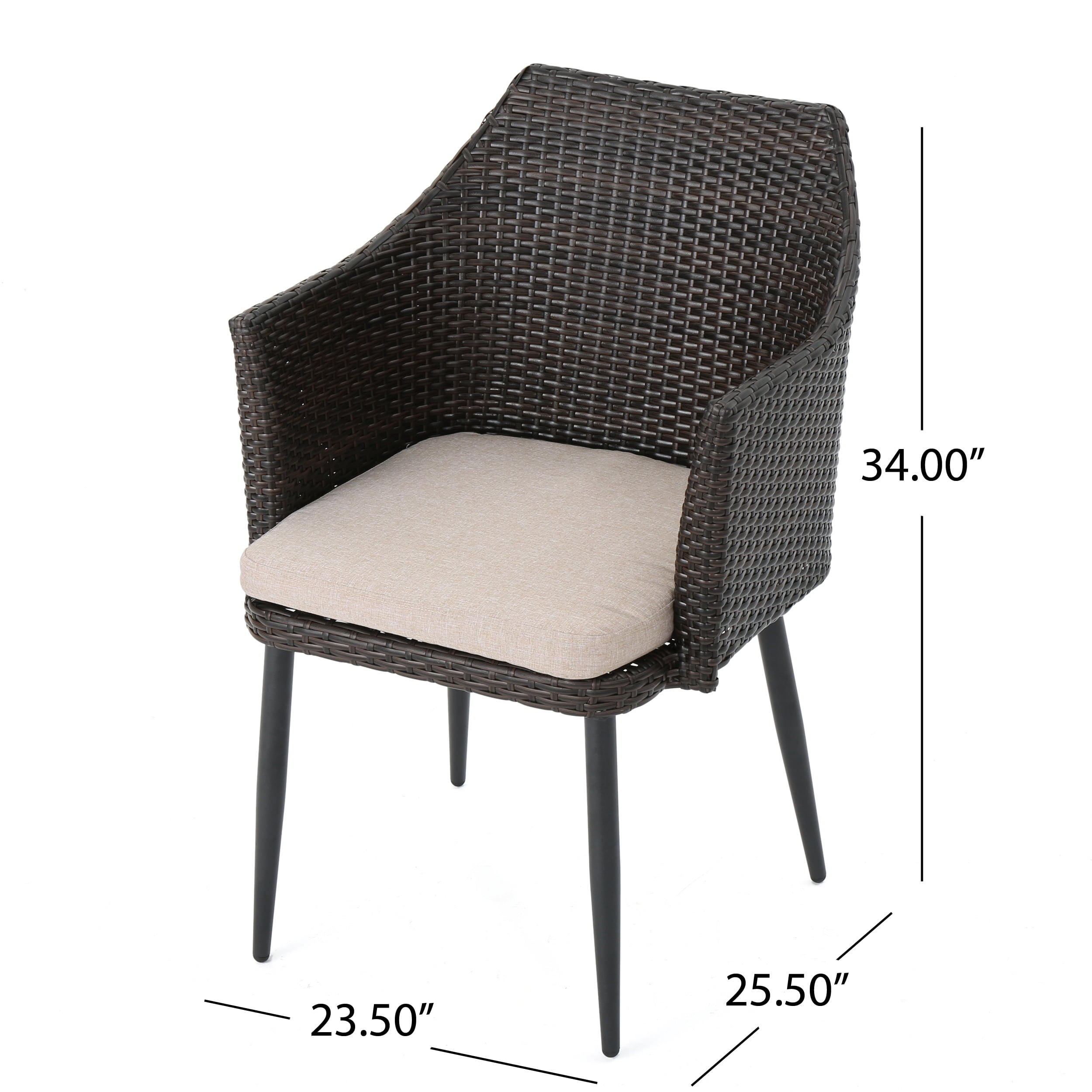 Cyrus Outdoor Wicker Dining Chairs with Cushions, Set of 4, Multibrown, Textured Beige