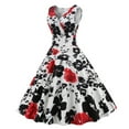 thumbnail image 1 of Femmes Robes d'Été Sans Manches Vintage Floral Parti Swing Taille-Minceur Midi Robe Robes de Retour, 1 of 3