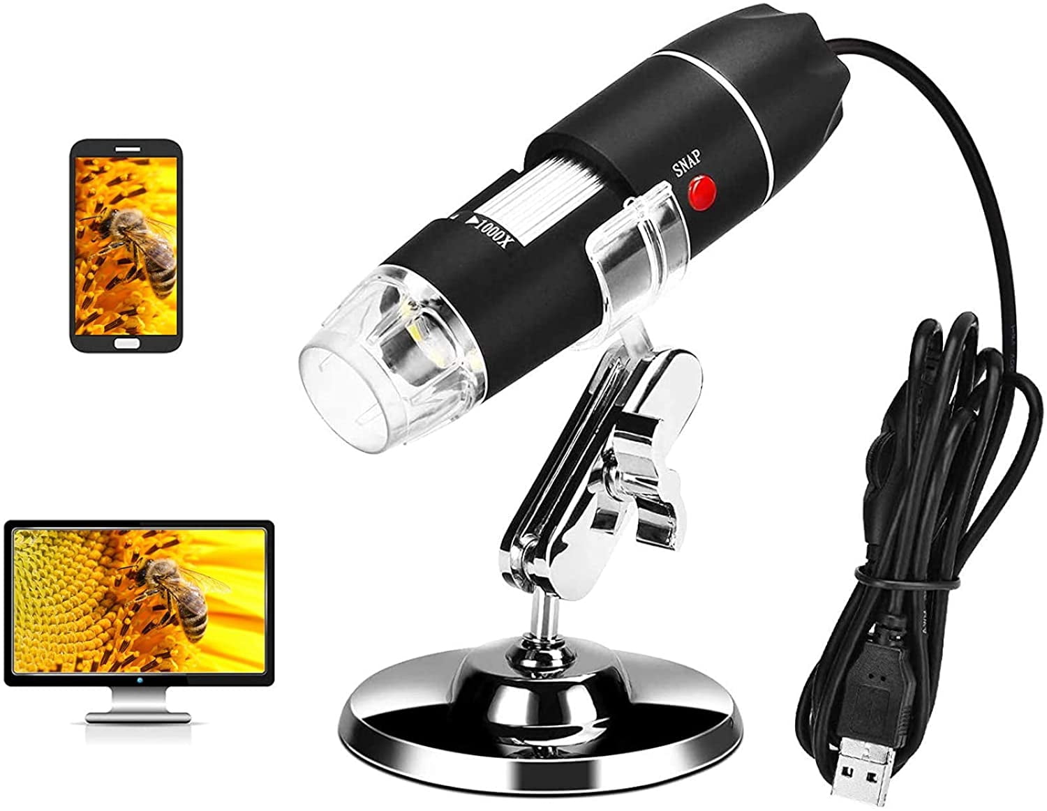 USB Microscope Digital Microscope 40 1000X Magnification Camera 8 LED ...