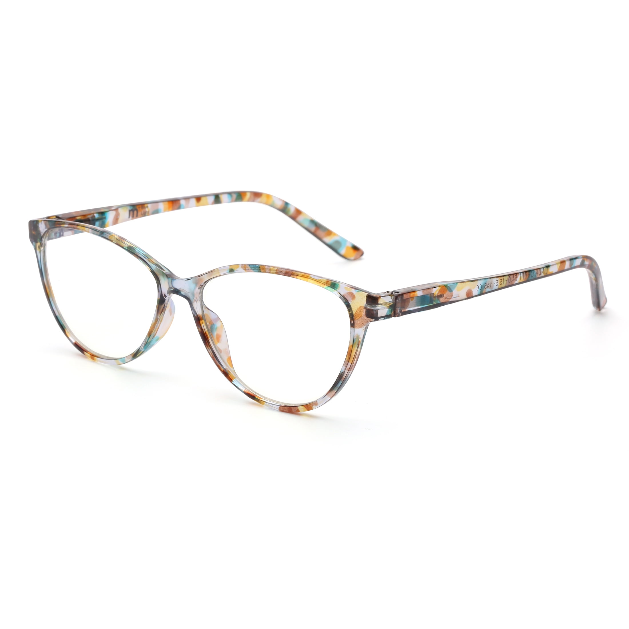 M+ Plano Blue Light Lens Injection Womens Frames, Linda, Crystal Tortoise, 54.0-15.5-145, with Case