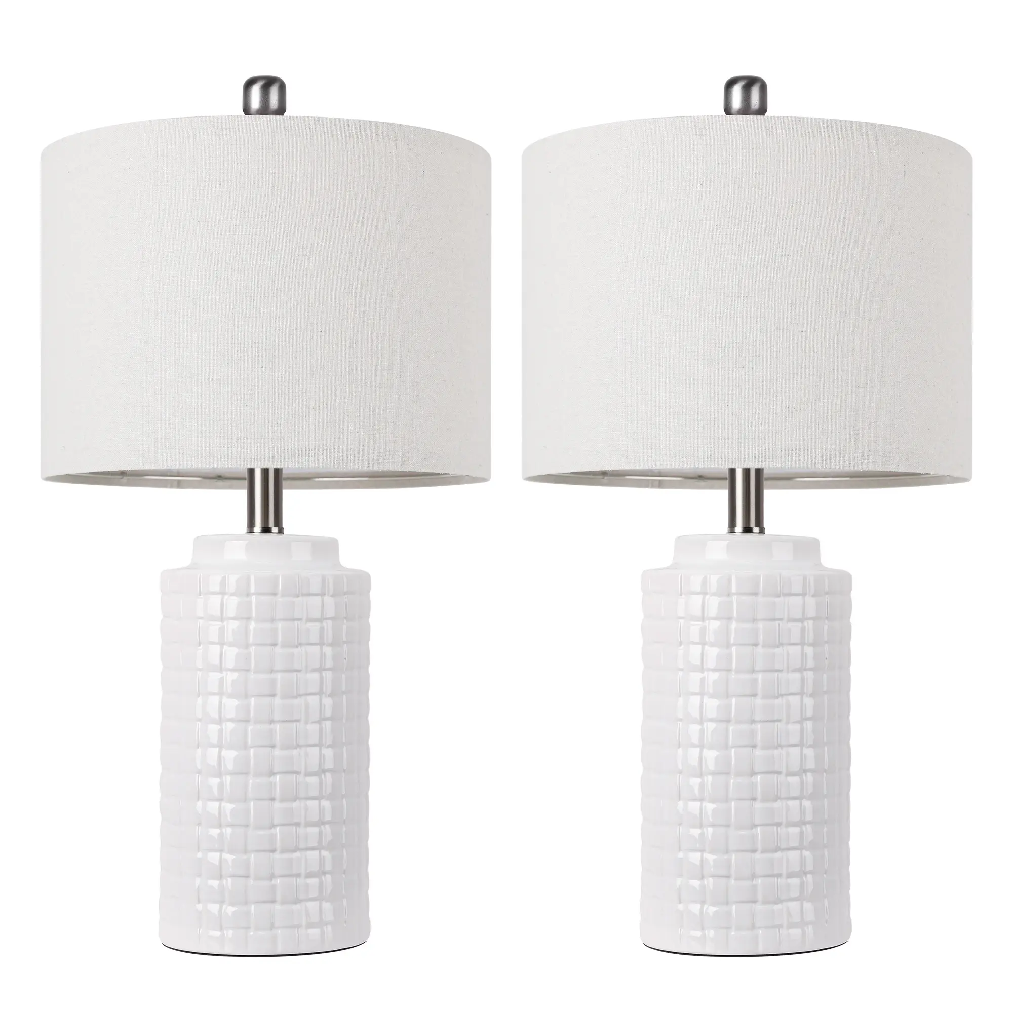 23in Modern Ceramic Table Lamp Set of 2, Table Lamps Rustic Bedside Nightstand White for Living Room