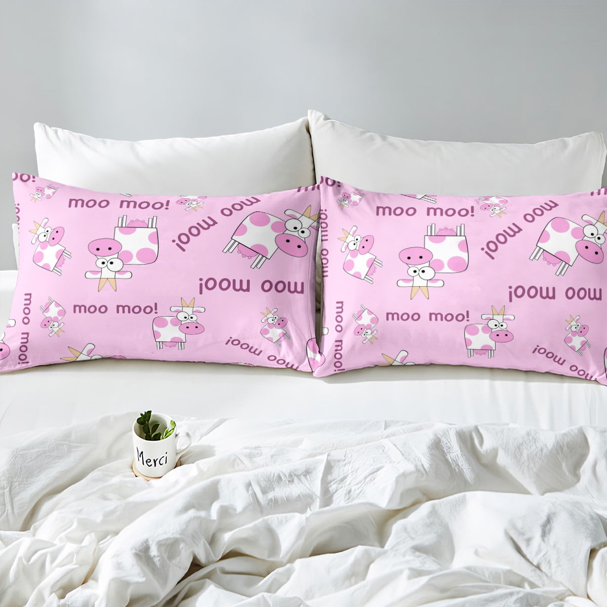 YST Girls Pink Cow Bedding Comforter Sets Cow Print Bedding Sets Twin 2pcs Funny Milk Cow Duvet Insert Cartoon Farm Animal Quilted Comforter Girly