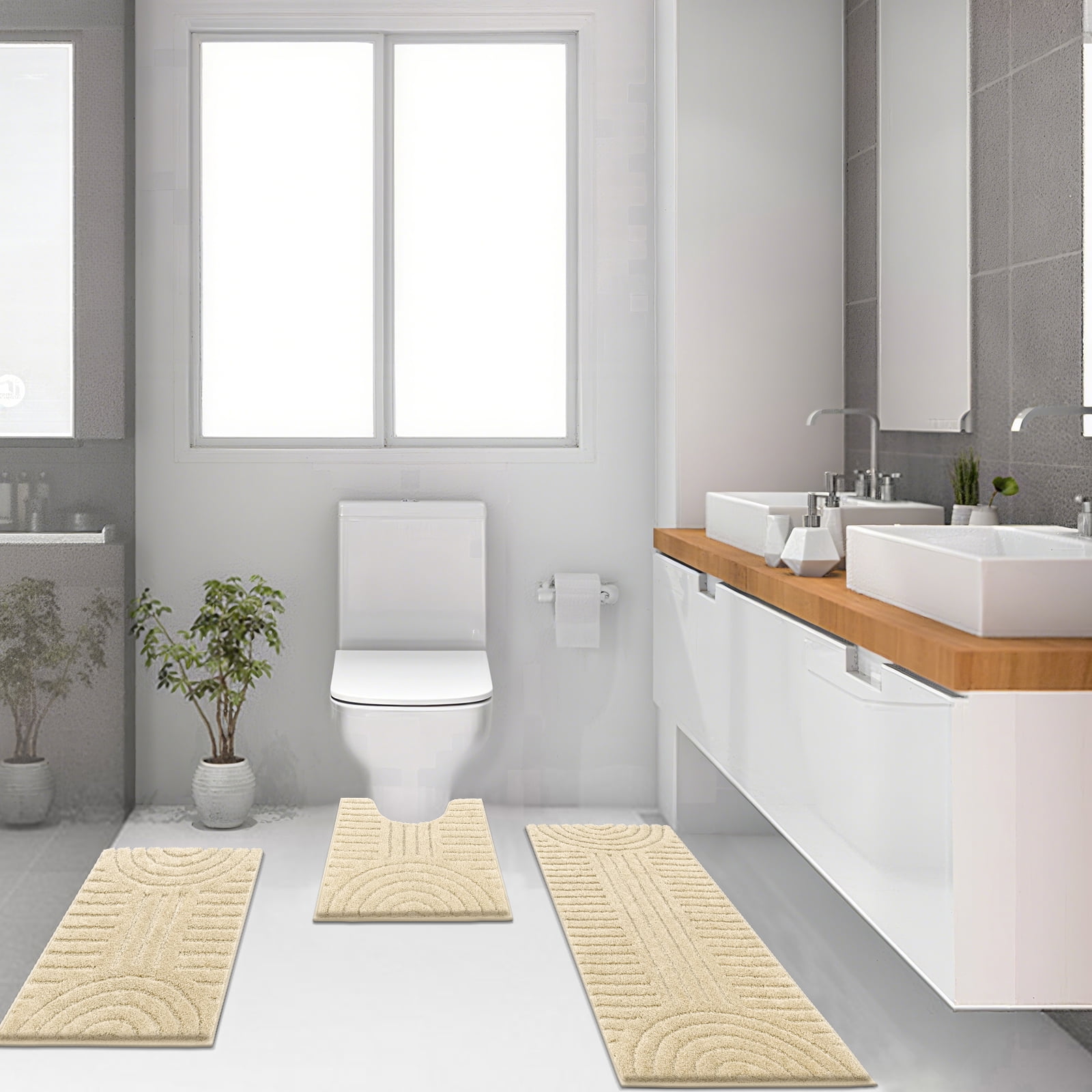 Bathroom Rugs Sets 3 Piece, Soft Absorbent Microfiber Bath Mats and U-Shaped Contour Toilet Rug, Plush Shaggy Bath Mat Set for Bathroom