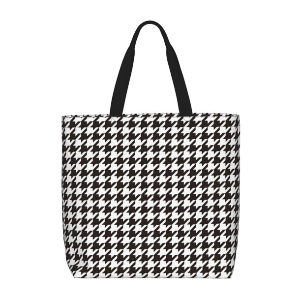 Easygdp Houndstooth Black And White Bolsa Tote para Mujer, Bolso de Hombro para Trabajo, Playa, Viajes, Compras y Supermercado