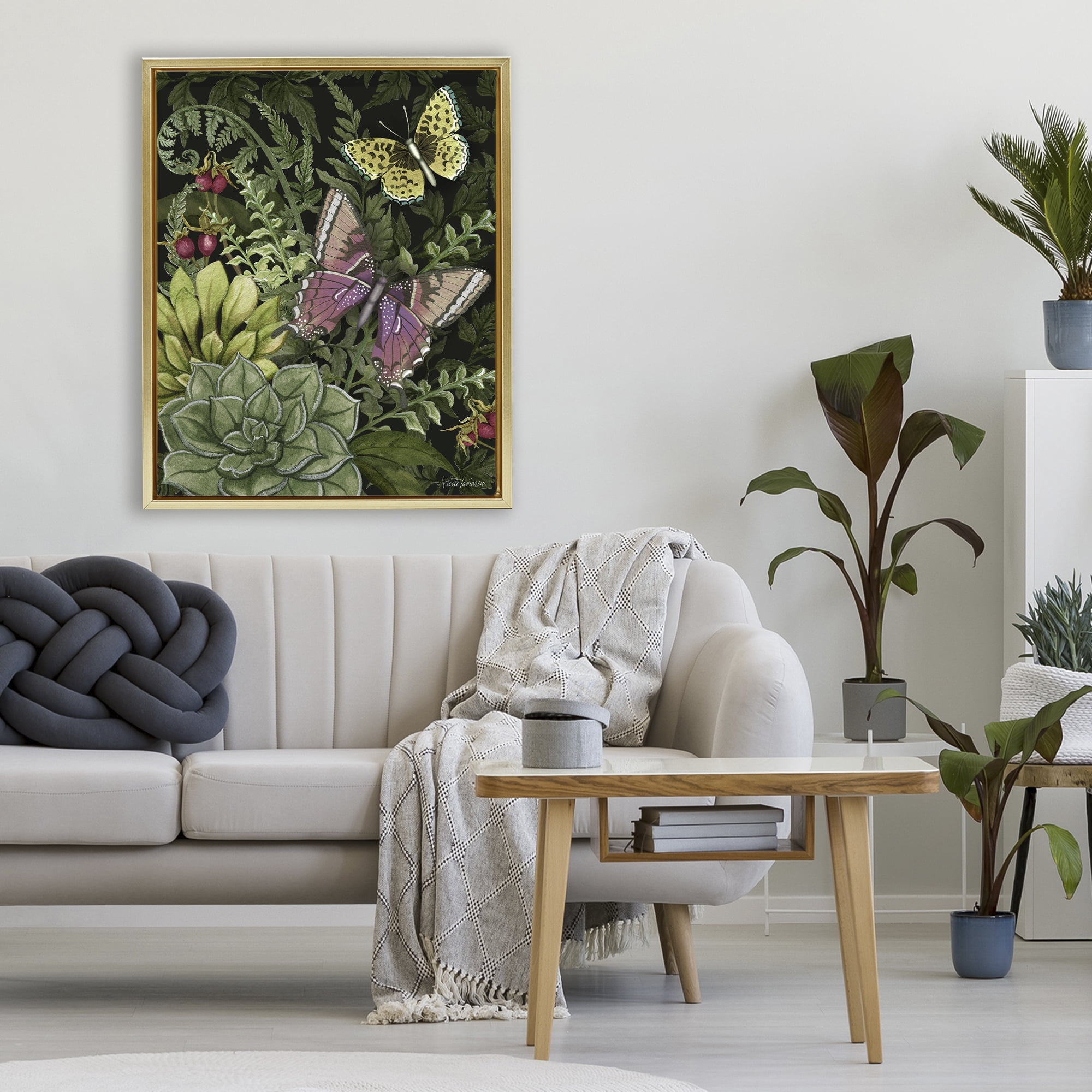 Stupell Industries Dark Succulents Midnight Garden Gold Framed Floater Canvas Wall Art, design by Nicole Tamarin
