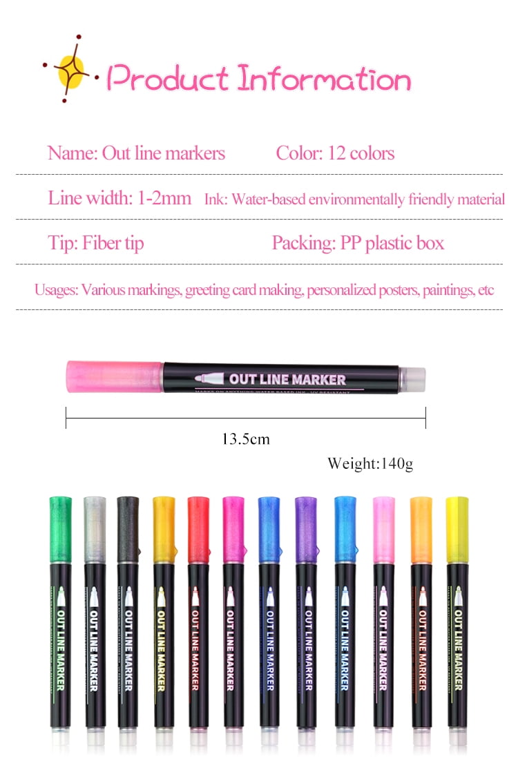 EXCEART 12pcs Glitter Marker Fine Tip Pens Rock Paint Sparkle Water- Based  Marker Pen Fine Tip Markers Glitter Graffiti Markers Marker Pens Paint