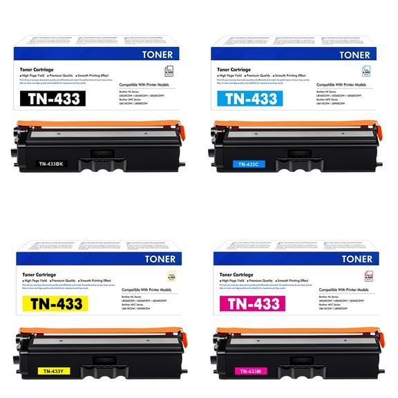 Toner H-Party Compatible Toner Cartridge for Brother TN433 TN-433 TN433C TN433BK TN433M TN433Y HL-L8260CDW HL-L8360CDW HL-L8360CDWT MFC-L8610CDW MFC-L8900CDW Printer(Black Cyan Magenta Yellow,4-Pack)