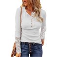thumbnail image 1 of Camiseta de manga larga con cuello redondo para mujer, ropa informal ajustada con botones y costuras de encaje, Color liso, para otoño e invierno, nueva, 1 of 5