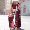 thumbnail image 4 of WTOBBY Women's Summer Boho Floral Print Wide Leg Palazzo Pants with High Waist Elastic Drawstring and Side Pockets for Comfortable Everyday Use ,Wine XL, 4 of 7