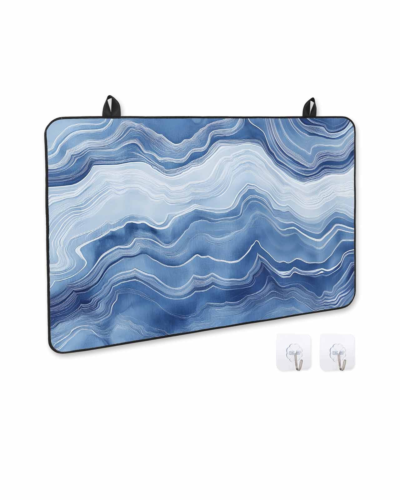 nqOlkjepod Large Induction Cooktop Protector Mat 24"x21", Blue Marble Stove Top Covers for Electric Stove, Modern Farmhouse Ombre Abstract Pattern Stove Burner Cover Mats, Glass Top Stove Cover