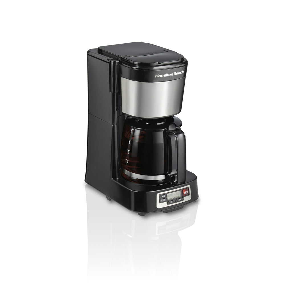Hamilton Beach 5 Cup Compact Coffee Maker with Programmable Clock & Glass Carafe, Programmable Coffee Maker, Model 46111