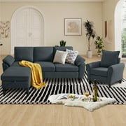 Pingliang Home Living Room Sectional Sofa with Storage Ottoman and Accent Chair,Single Chair Armchair and 3 Seat L Shaped Couch with Side Pockets for Home Apartment Office Studio