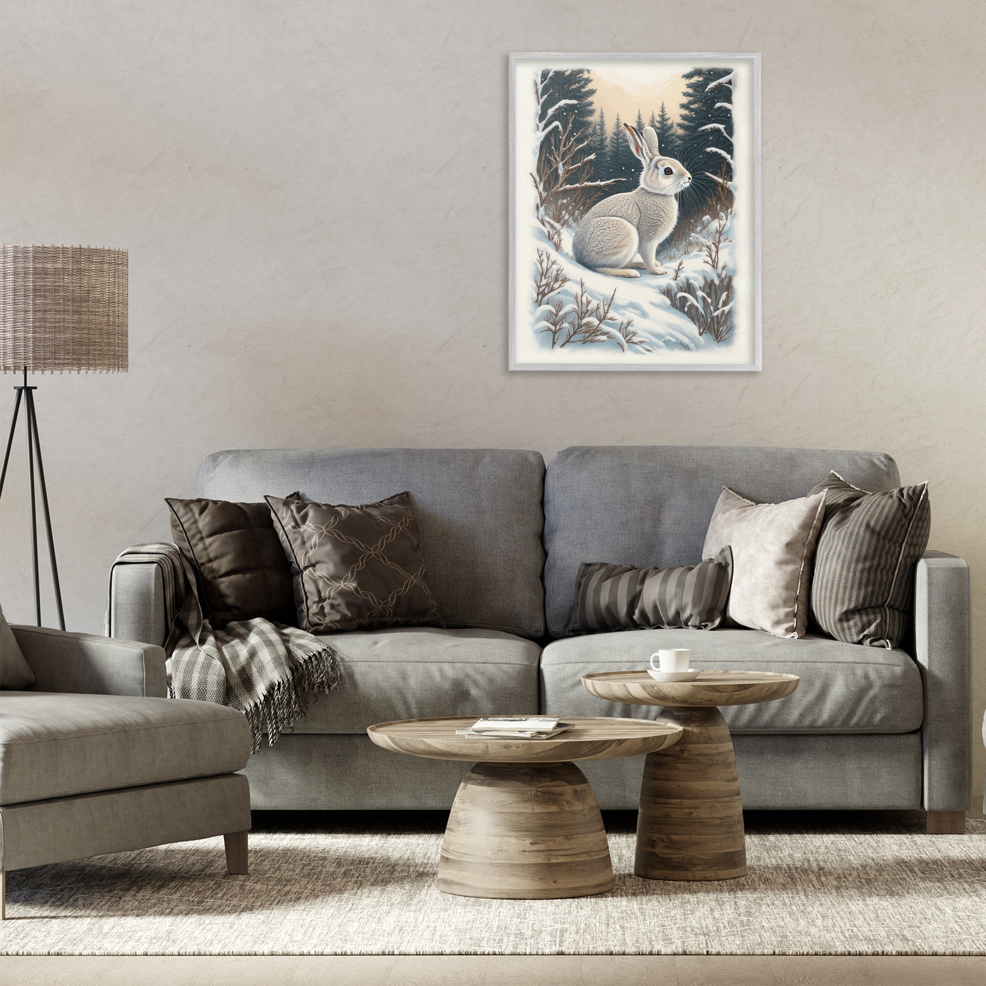Stupell Industries Rabbit in Winter Forest Animals & Insects Painting Gray Framed Art Print Wall Art, 24 x 30