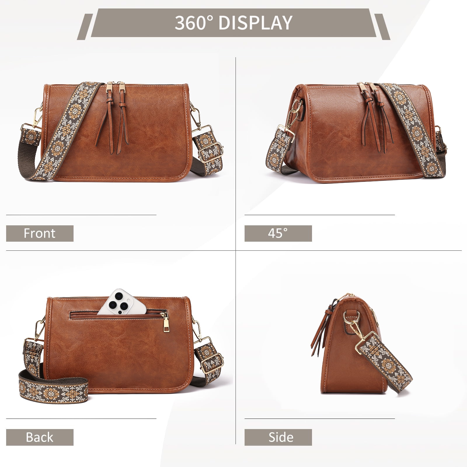 SENDEFN Trendy Leather Crossbody Purse with Tassel Zipper for Women Purses,Small Shoulder Handbags with Wide Strap Detachable