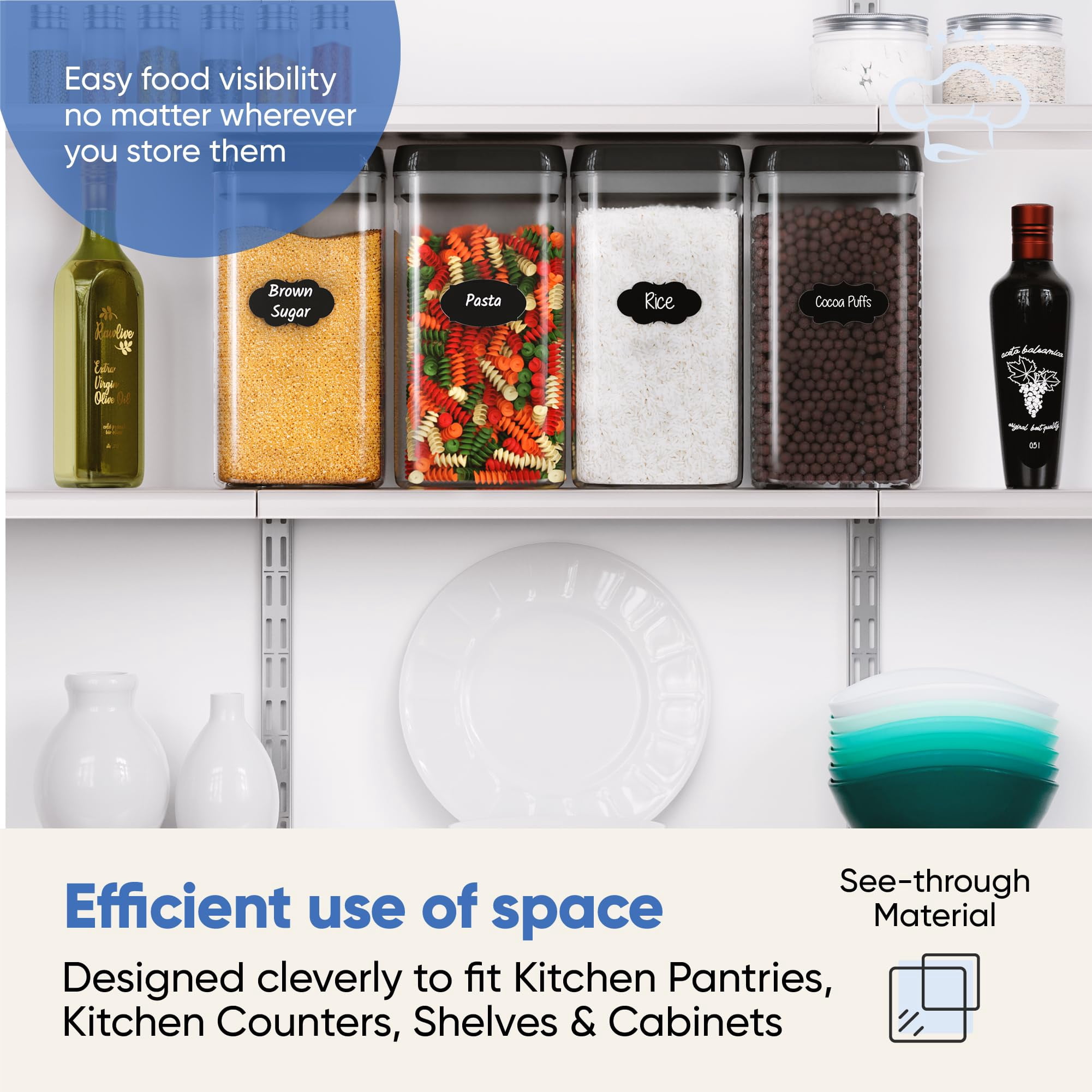 Airtight Food Storage Containers 4 Pack - 3.2l Capacity Kitchen Pantry Organization