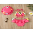 thumbnail image 2 of Maillot de Bain Trois Pièces pour Filles, Haut de Natation à Col Licou Fleuri et Bonnet de Protection Solaire, 2 of 7