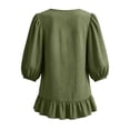 thumbnail image 6 of Qulqfy Cotton Boho Tops for Women Fall Casual Solid 3/4 Sleeve Army Green Scoop Neck Cute Pleat Ruffle Hem Outfits L, 6 of 8