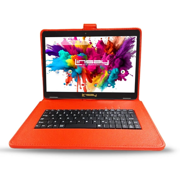 LINSAY 10.1"Octa Core 256GB Storage Android 15 Tablet with Red Style Keyboard