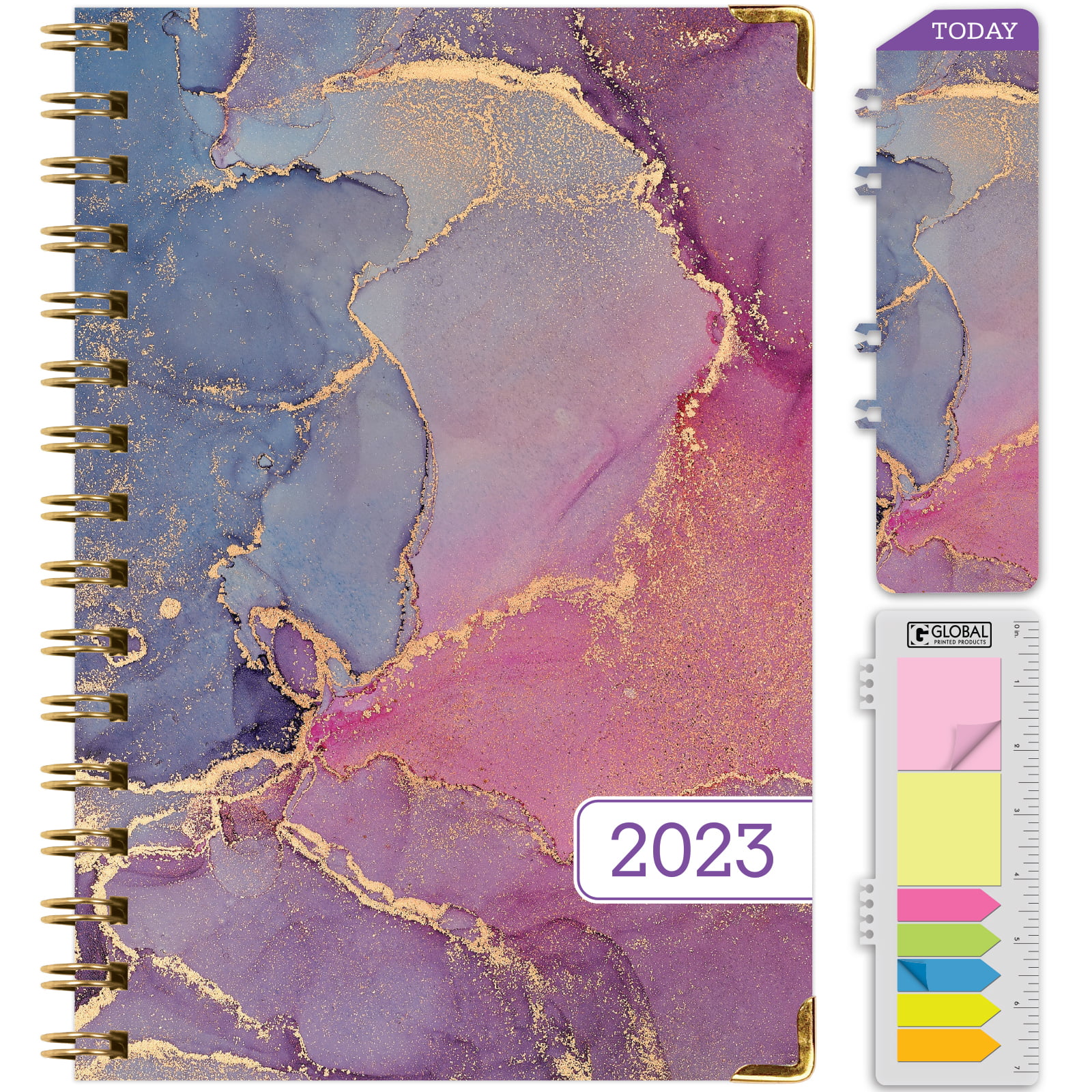 June 2021 Through July 2022 Pocket Folder and Sticky Note Set HARDCOVER Academic Year 2021-2022 Planner: Pink Mosaic Triangle Bookmark 5.5x8 Daily Weekly Monthly Planner Yearly Agenda 
