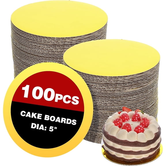 100 Pcs 5 Inch Round Cake Boards, 0.08 Inch Thick Gold Corrugated Cardboard Cake Base Boards for Baking - Waterproof & Eco-Friendly