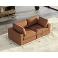 thumbnail image 2 of Roomy Homy Modular Sectional Sofa, 76 Inches Down Filled Sectional Sofa, Loveseat Oversized Comfy Couch for Living Room, Brown Anti-Scratch Leathaire Cloud Couch Set, 2 of 6