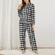 thumbnail image 2 of Balery Black Tartan Plaid Conjunto de Pijama con Estampado para Mujer, Conjunto de Dos Piezas con Manga Larga, Ropa de Dormir Suave con Bolsillos, Pijamas Cómodos-Medium, 2 of 7