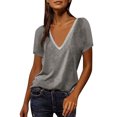 thumbnail image 1 of B91xZ Hauts à Manches Courtes pour Femmes Décontracté Manches Longues Coupe Ample Basique Col Rond T-Shirts Unis, Gris TG, 1 of 5