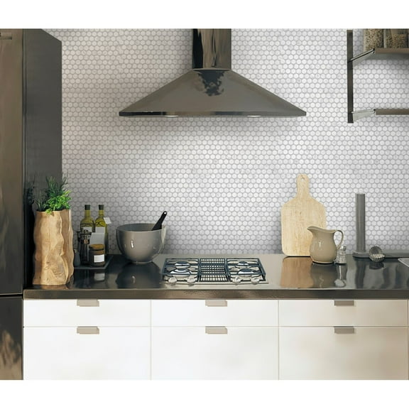 Apollo Tile 5 Pack White 11.3-in. x 12.3-in. Honed Penny Round Marble Mosaic Tile (4.83 Sq ft/case)