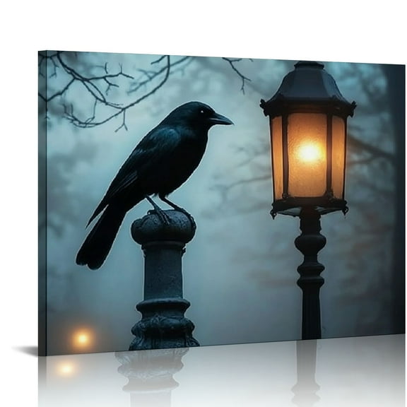 BCIIG Wall Art Black Crow Vintage Animal Canvas Dark Academia Paintings Vintage Raven Prints Crow Artwork For Wall Dark Academia  Vintage Lighted Picture Dark  Art Wall Decor 20x16in