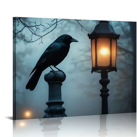BCIIG Wall Art Black Crow Vintage Animal Canvas Dark Academia Paintings Vintage Raven Prints Crow Artwork For Wall Dark Academia Vintage Lighted Picture Dark Art Wall Decor 20x16in