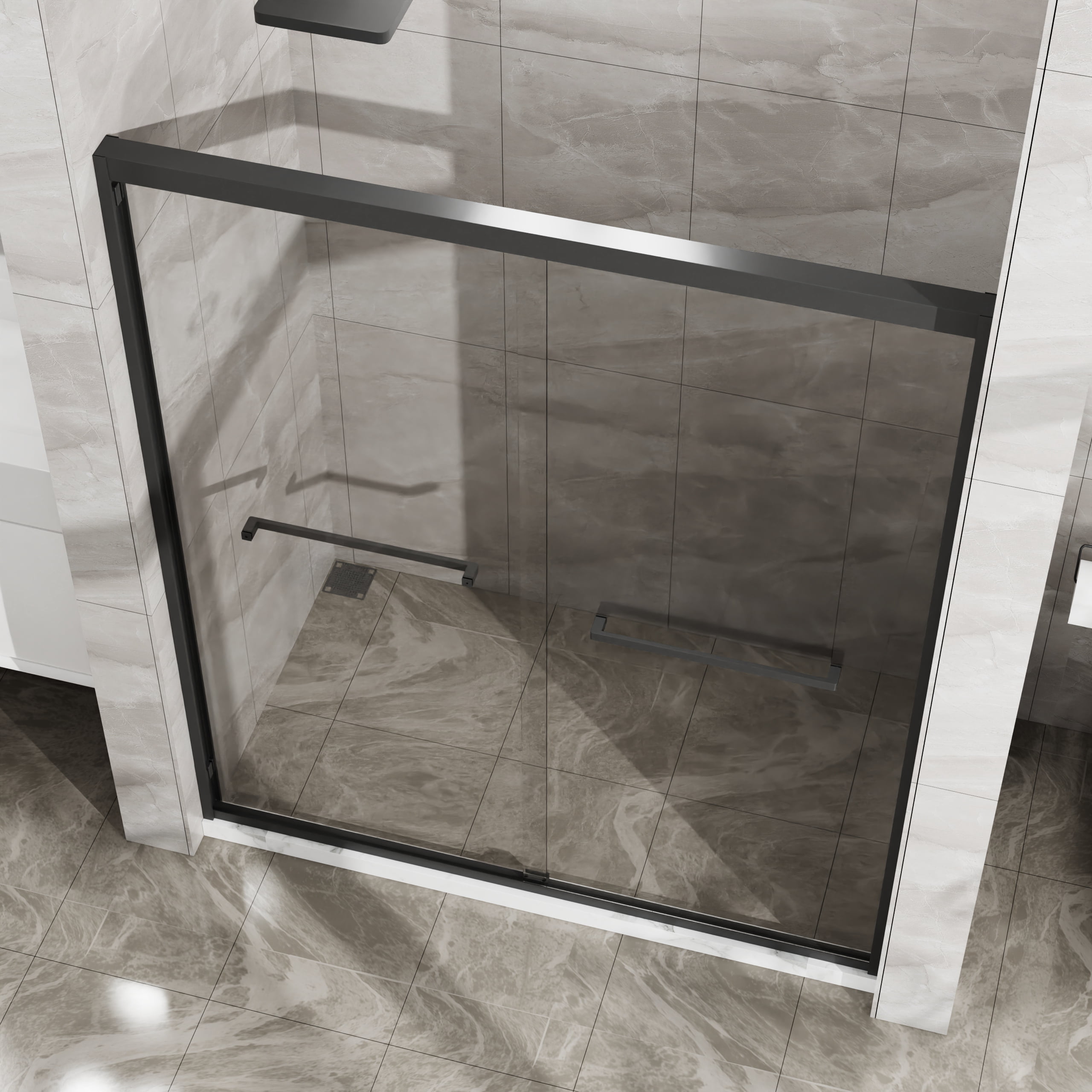 Leumius Double Sliding Glass Shower Door 60 in. W x 72 in. H,Aluminum Framed Shower Enclosure with SGCC Clear Tempered Glass, Stainless Steel Hardware, Matte Black02