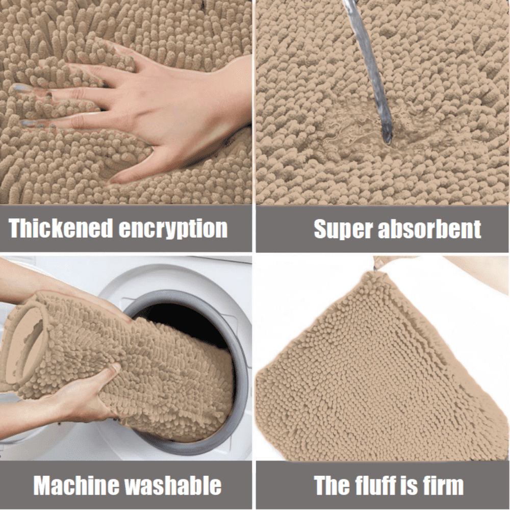 MK Gdledy Chenille Oval Bath Rug 20x32, Rubber Backing Quick Dry Washable Microfiber Mats，Beige