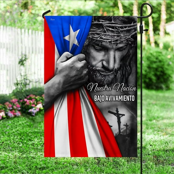 FLAGWIX American Flag - Jesus Flag One Nation Under God Jesus Puerto Rico Flag TRL1697Fv1 - Garden Flag (11.5" x 17.5")