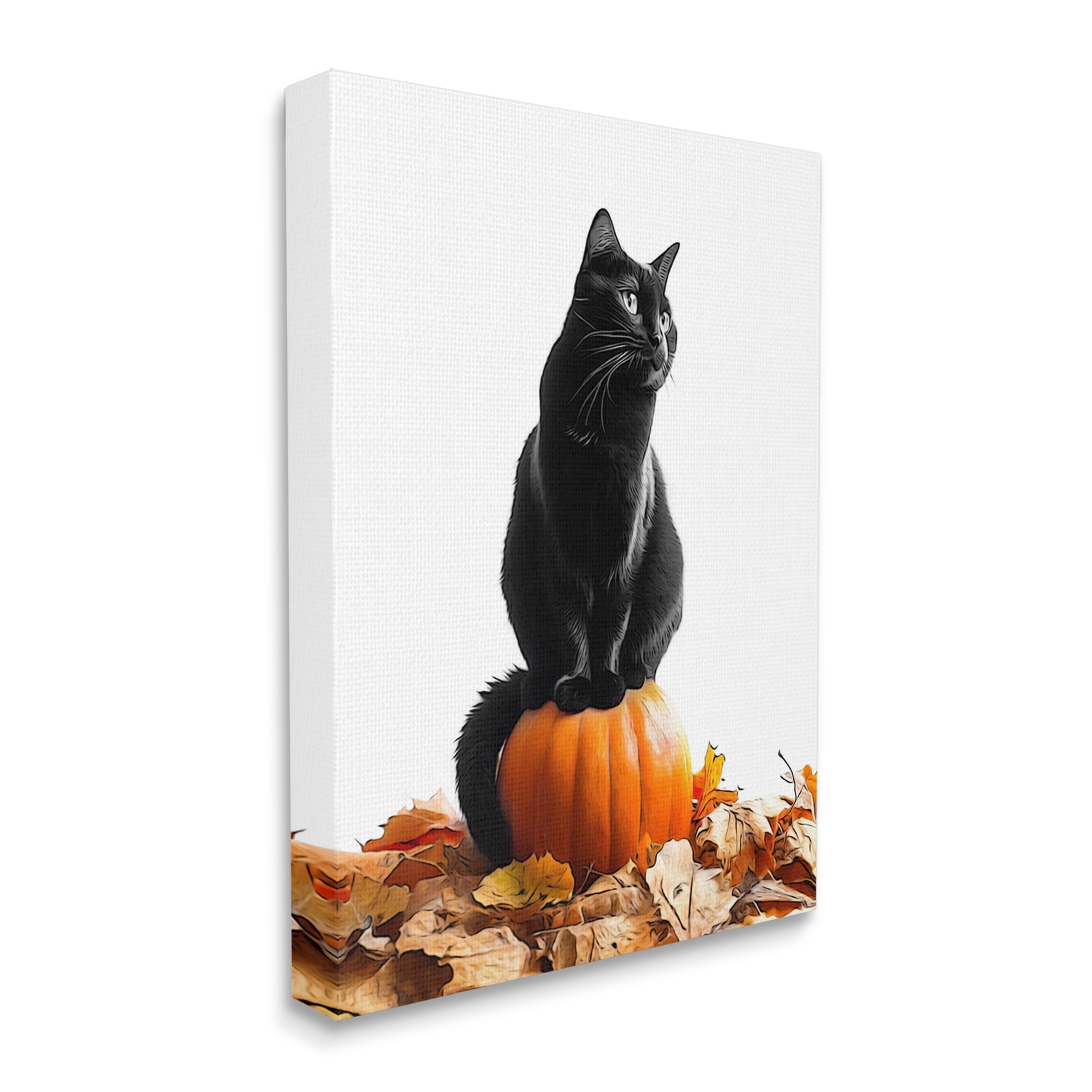 Stupell Industries Black Cat & Pumpkin Holiday Painting Gallery Wrapped Canvas Art Print Wall Art, 16 x 20