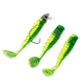 thumbnail image 1 of Bionics T Tail Señuelo de pesca de silicona suave Cabeza de artificial Cebo de ojos 3D Verde y amarillo, 1 of 7