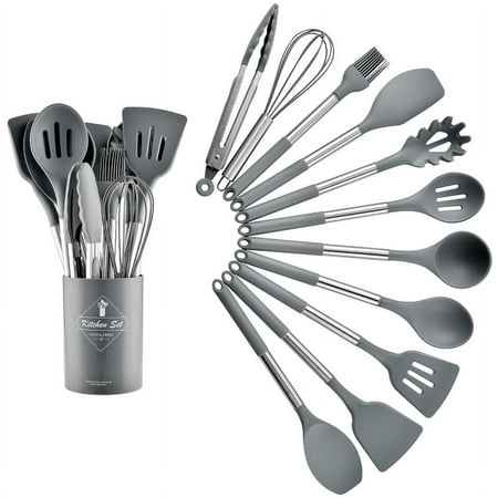 

Storage Barrel Stainless Steel Pipe Handle Silicone Kitchenware 11-piece Set Cooking Spatula Spatula
