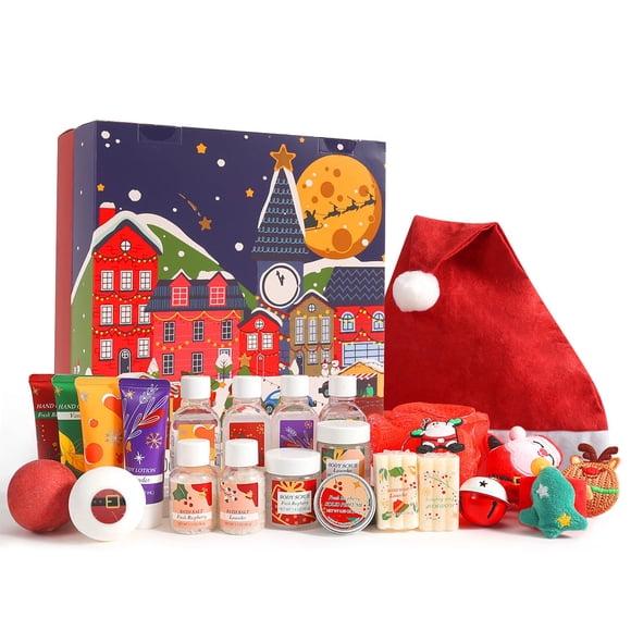 Calendario de Adviento 2024 Set de regalo para mujeres 24 piezas Regalos navideños con loción corporal Crema de manos Gel de ducha Bomba de baño Cesta de regalos de spa Regalos de Año Nuevo para mujer