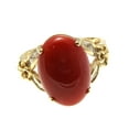 thumbnail image 5 of Genuine natural cabochon red coral 0.38 ct taper diamond ring Hawaiian plumeria 14k yellow gold size 7.5, 5 of 6
