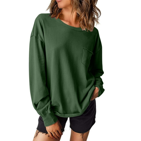 Womens Sweatshirt Hoodless Long Sleeve Printed Casual Loose Sweatshirts Green 2XL