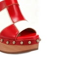 thumbnail image 2 of XYD Women Clog Mules Open Toe Multicolor Patchwork Platform Block Heels Rivets Studs Slip-ons Retro Shoes Size 7.5 Red White, 2 of 4