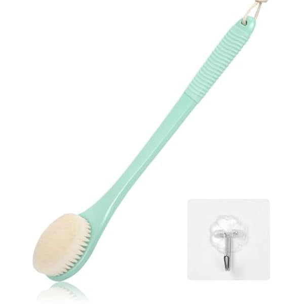 wonima11 17-Inch Back Scrubber for Shower, Anti-Slip Exfoliating Body Brush for Bath, Gentle Back Brush for Shower for Men, and Women, Cleaning Skin for Smooth, Glowing Skin (Celadon Green)