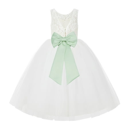 

Ivory Lace Back Flower Girl Dress Junior Bridesmaid Princess 212noFT
