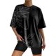 thumbnail image 1 of Gibobby Playera Corte clásico para Mujer Camiseta manga corta con cuello redondo y hombros caídos para mujer, camiseta informal verano a la moda, con estamp(Negro,G), 1 of 3