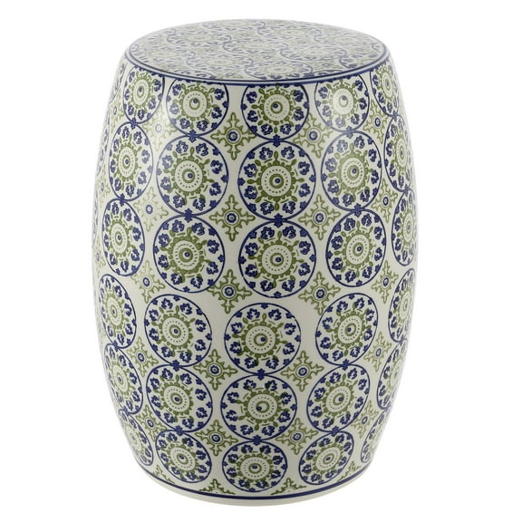 JONATHAN Y Lula 17.25" Suzani Ceramic Garden Stool, Blue/Green